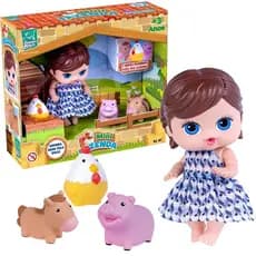 Boneca menina mini fazendinha com Porco Galinha Cavalo Espirra Água pela Boca Bonequinha