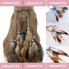 Hippie Boêmio Feminino Bandana Indiana Colorido Frisado Ervilha Artificial