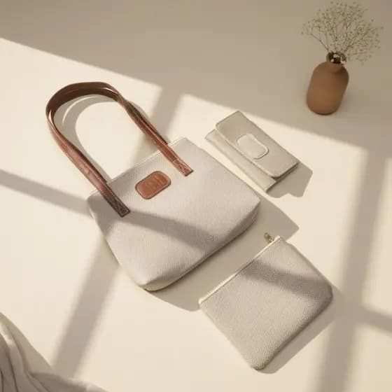 Bolsa Feminina Kit 3 Peças Mini Tote Lona + Carteira + Necessaire