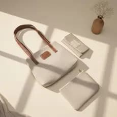 Bolsa Feminina Kit 3 Peças Mini Tote Lona + Carteira + Necessaire