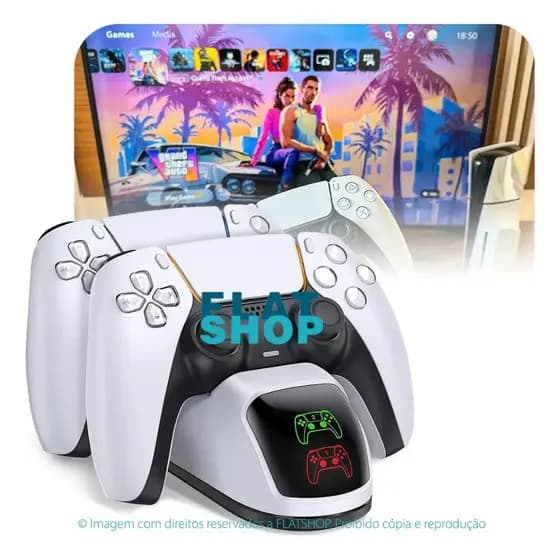 Dock Base Carregador Duplo Para 2 Controles Manete Compatível Com Controle Dualsense Ps5 Playstations 5