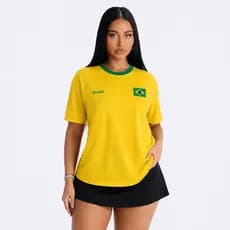 Camisa Brasileira Feminina Manga Curta Gola Redonda Brasil
