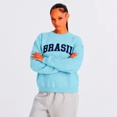 Moletom Feminino Brasil Manga Longa Gola Careca Blusa Copa