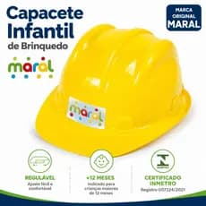 Capacete Infantil de Brinquedo Construtor Engenheiro Regulável Amarelo Original Maral Faz de Conta Fantasia