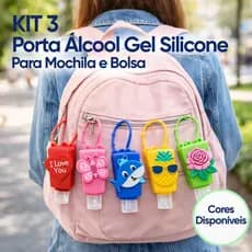 Kit 3 Porta Álcool Gel Silicone 30ml Chaveiro Mochila Bolsa Recarregável Portátil Colorido