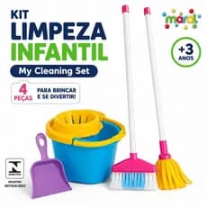 Kit Limpeza Infantil Maral 4 Peças Balde Vassoura Pazinha Esfregão +3 Anos