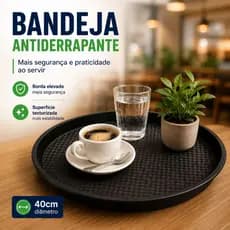 Bandeja Antiderrapante Redonda 40cm Para Servir Bebidas Garçom Bar Restaurante Café