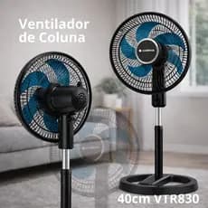 Ventilador Coluna Cadence 40cm 140W Turbo 6 Pás 3 Velocidades Oscilante VTR830