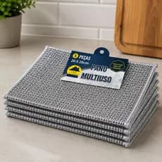 Pano Multiuso Limpeza Pesada Reutilizável Kit 5 Poliester E Aço Cozinha Fogão 20x20cm