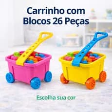 Carrinho Com Blocos De Montar Infantil 26 Peças Educativo Brinquedo Criança +18 Meses Colorido