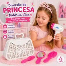 Kit Beleza Infantil Princesa Com Maleta Secador Escova Espelho Brinquedo Menina 3 Anos Presente Infantil