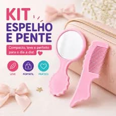 Kit Pente Espelho Portátil Infantil Bolsa Necessaire Lembrancinha Maquiagem Menina