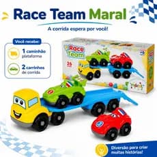 Kit Corrida Infantil Maral Race Team Caminhão Cegonha Com 2 Carrinhos Brinquedo Sem Controle Remoto