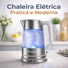 Chaleira Elétrica Cadence Lumini Blanc 1,7L Inox LED 1200W Base 360° Desligamento Automático 127V