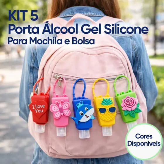 Kit 5 Porta Álcool Gel Silicone 30ml Chaveiro Mochila Bolsa Recarregável Portátil Colorido