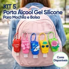 Kit 5 Porta Álcool Gel Silicone 30ml Chaveiro Mochila Bolsa Recarregável Portátil Colorido