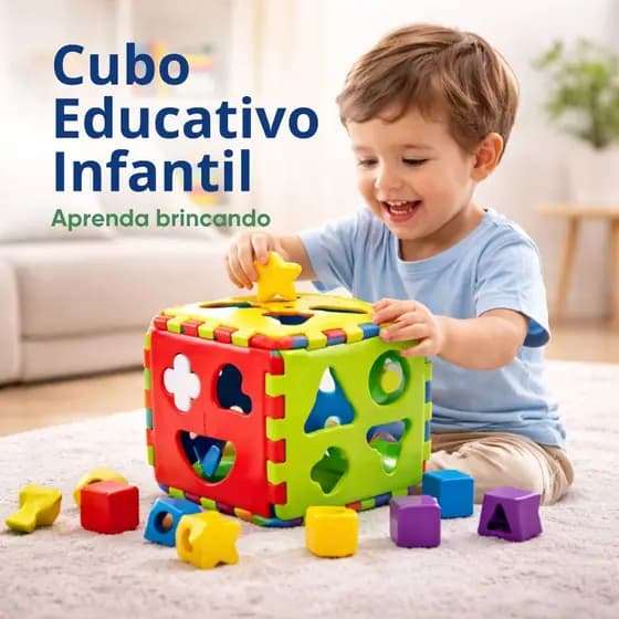 Cubo Educativo Infantil Encaixe Formas Letras Cores Brinquedo Bebê Coordenação Motora Didático