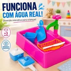 Pia De Brinquedo Infantil Com Água Cozinha Interativa Educativa + Acessórios Completo Criança 3 Anos