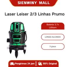 Laser Leiser 2/3 Linhas Prumo Esquadro Bateria Recarregável com Maleta Profissional + Nfe