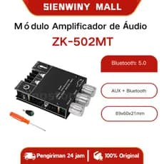 Placa Amplificadora ZK-502MT bluetooth 5.0 2x50W Módulo De Áudio Estéreo De Alta Potência Controle Agudo De Graves Entra
