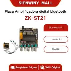 Placa Amplificadora digital bluetooth ZK-ST21 2.1 Canais 100W + 200W chip subwoofer TPA3221 DC12-30V 10A