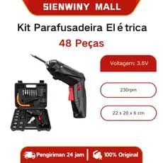Kit Parafusadeira Elétrica/Furadeira 48 Peças À Bateria Sem Fio Carregador Usb Portátil Leve
