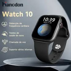 Relógio inteligente Watch10 para esportes com monitoramento de frequência cardíaca e sono, relógio Bluetooth à prova d'á