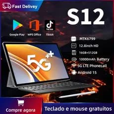 【Teclado e mouse gratuitos】Tablet Galaxy S12 Tab Pad de 12,8 polegadas, 12 GB + 512 GB, 10000 mAh, Android15 5G Tab