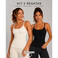 Kit com 2 Regatas Alça Fina Fitness Blusa Feminino Liso Poliamida  Slim Camiseta Tank Top Academia Verão Essencial