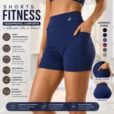 Short Fitness Academia Cintura Alta Com Bolsos Zero Transparencia Corrida CrossFit Modelador Compressão Welness UV50+