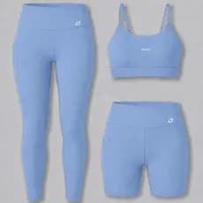 Kit Conjunto Fitness Feminino Top Alça + Shorts Bolso + Calça Legging Zero Transparencia Academia Proteção UV50+