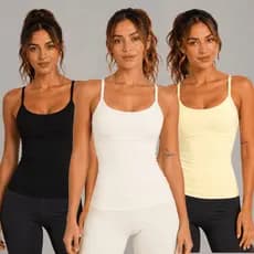 Kit 3 Regatas Alça Fina Fitness Blusa Feminino Liso Poliamida Slim Camiseta Tank Top Academia Verão