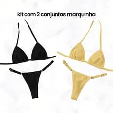 Kit 2 Biquini Marquinha Fita Fio Dental Conjunto Cortininha Moda Praia Verão Bronze