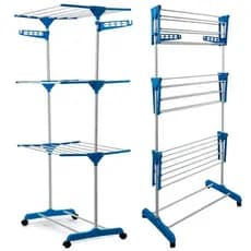 Varal De Chão de Roupa 3 Andares  Dobrável Portátil com Suporte para Cabides Cores Azul  ou Rosa.