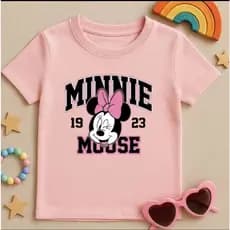 Camiseta Infantil Feminina Ratinha Estilo College 100% Algodão Manga Curta Casual