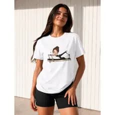 Camiseta Feminina Pilates 100% Algodão Estampa Fofa Casual Fitness Premium