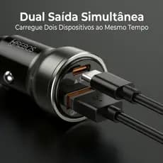 Carregador Veicular 30W - USB-A/USB-C, Preto, Modelo Universal