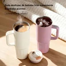 Copo Termico Aço Inoxidável 1200ml Aço 304, 24h Frio, 2 Formas de Beber, Viagem e Academia
