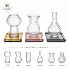 Kit Vaso Vidro + Bandeja Decoração Espelhada Mesa Posta Ambiente Presente Decorativo Arranjo Flores