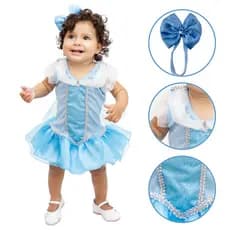 Fantasia festa Frozen bebê  vestido azul e faixa meia menina mesversário carnaval
