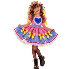Vestidos Caipira Junino Infantil São João Quadriculado Vermelho e Azul 0050I envio já