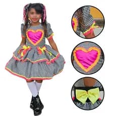 Vestido Preto de Festa Caipira Junina Rodado Infantil Junino São João Xadrez
