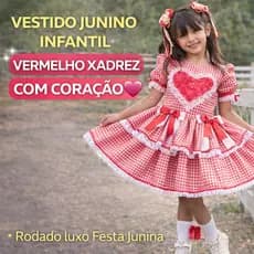 Vestido de Festa Junina Caipira São João Luxo Rodado de quadrilha Xadrez  Vermelho Menina Dorothy