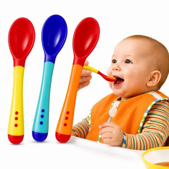 Kit Colher Mágica Bebê Muda de Cor Quando Está Quente Introdução Alimentar