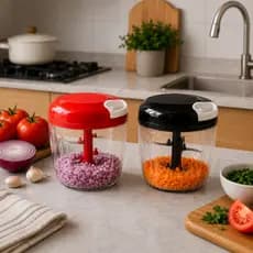 Processador Manual de Alimentos 900ml 5 Lâminas em Aço Inox Triturador de Comida com Corda Retrátil