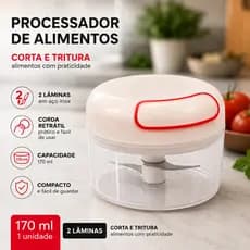 Processador Manual de Alimentos 170ml 2 Lâminas em Aço Inox Triturador de Comida Temperos com Corda Retrátil