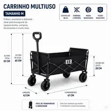 Carrinho de Compras Dobrável Multiuso Reforçado Com Rodas Portátil Tamanho M