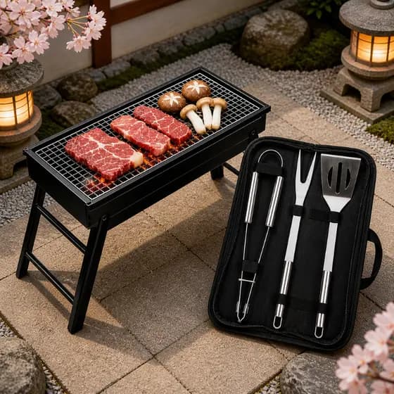 Kit Churrasco / Churrasqueira Portátil + Kit Churrasqueiro Kit Com 3 Peças