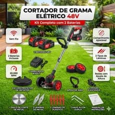 Cortador De Grama Elétrico Recarregável Com Rodas 2 Baterias 48V de Lítio