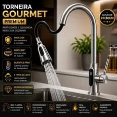 Torneira Gourmet Inox Cozinha Com Mangueira Flexível 360° e Termômetro de Temperatura